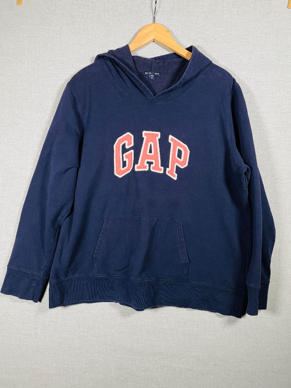 GAP Fleece Arch Logo Pullover Hoodie Navy Coral Sweatshirt Women's XXL